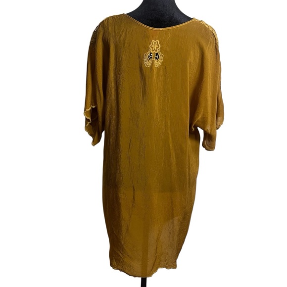 Johnny Was Golden Ochre Embroidered Tunic Top Lace Detail - Size M - Picture 4 of 8